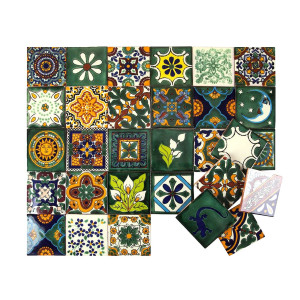 Verde  - kolorowy patchwork z płytek meksykańskich- 30 sztuk