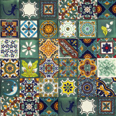 Verde  - kolorowy patchwork z płytek meksykańskich- 30 sztuk