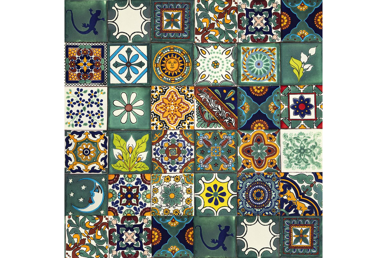 Verde  - kolorowy patchwork z płytek meksykańskich- 30 sztuk
