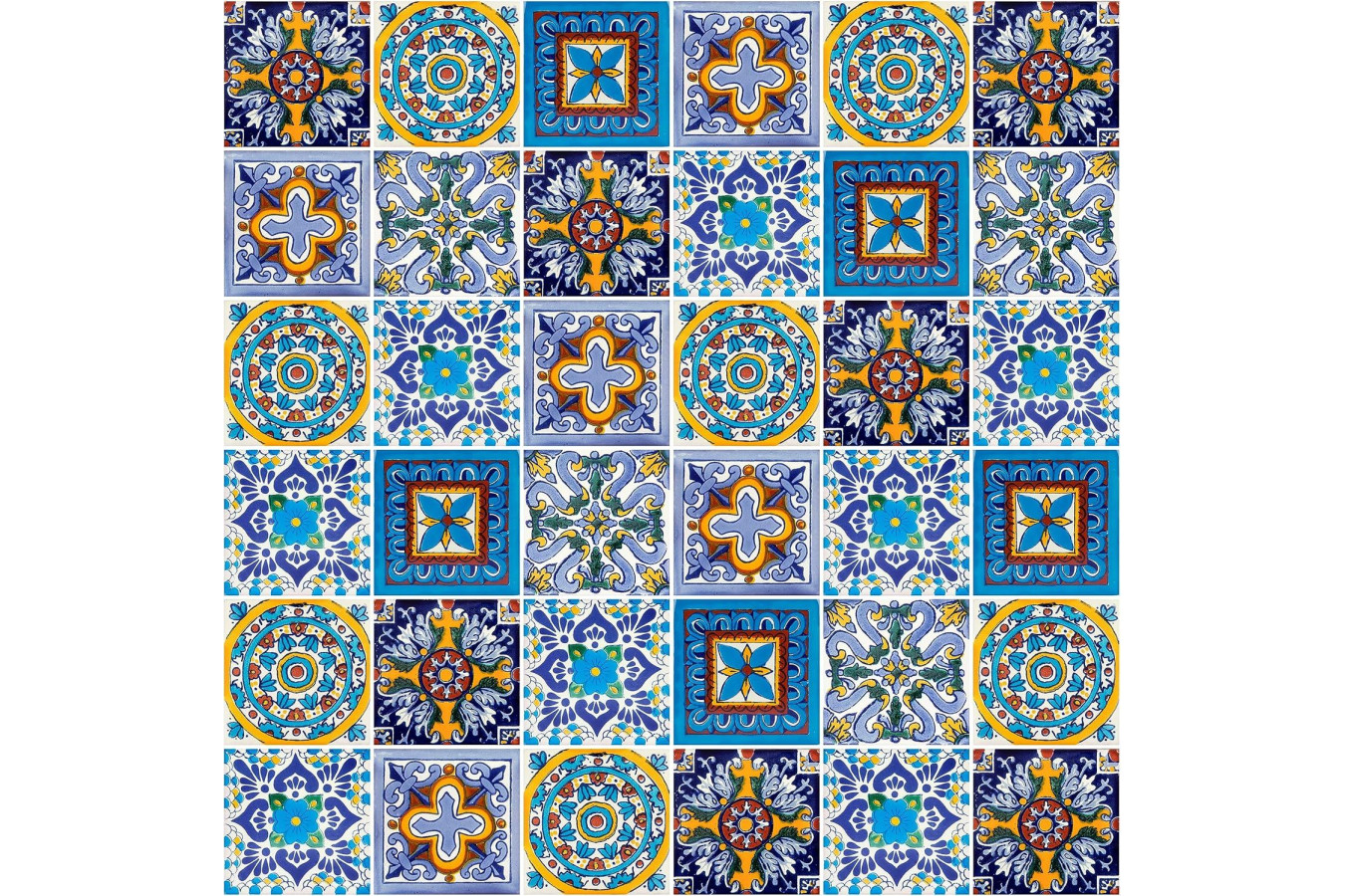 Armando - Patchwork płytek w kolorach żółty i niebieski - 15 płytek