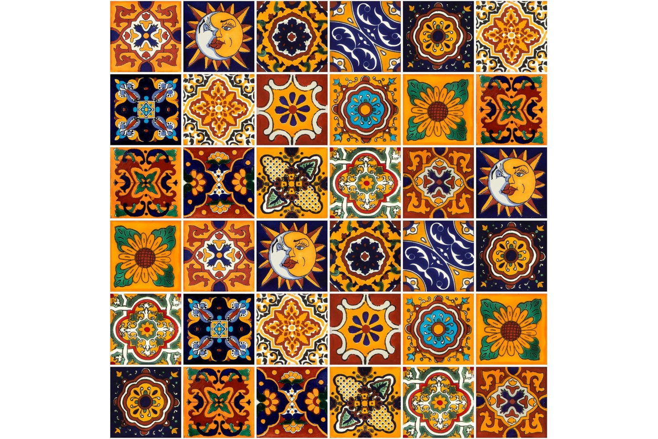 Girasol - Meksykański patchwork z płytek Talavera - 15 sztuk